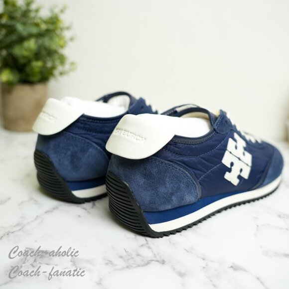Tory Burch T-Logo Nylon Suede Vintage Sneaker 2.0 in Tory Navy/Blanc - Picture 10 of 14